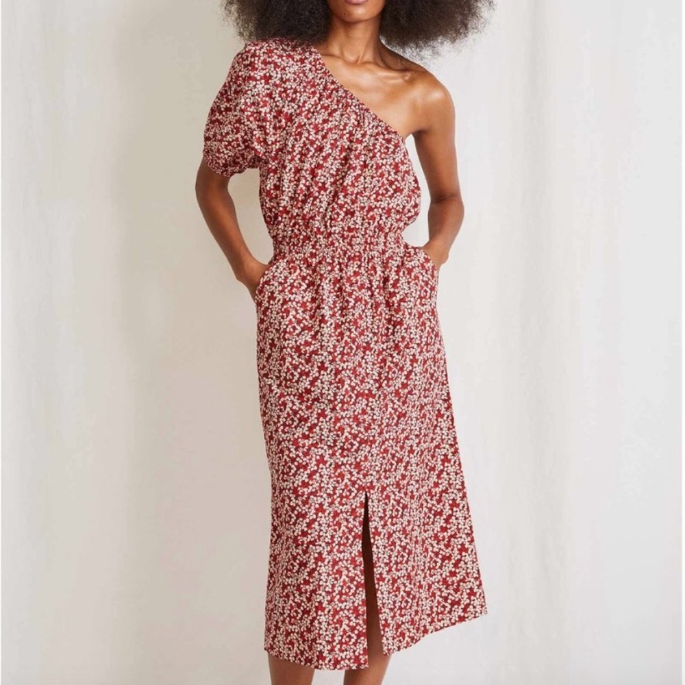 Apiece Apart Palma One Shoulder Dress Mango Bouquet Red Floral‎ Medium